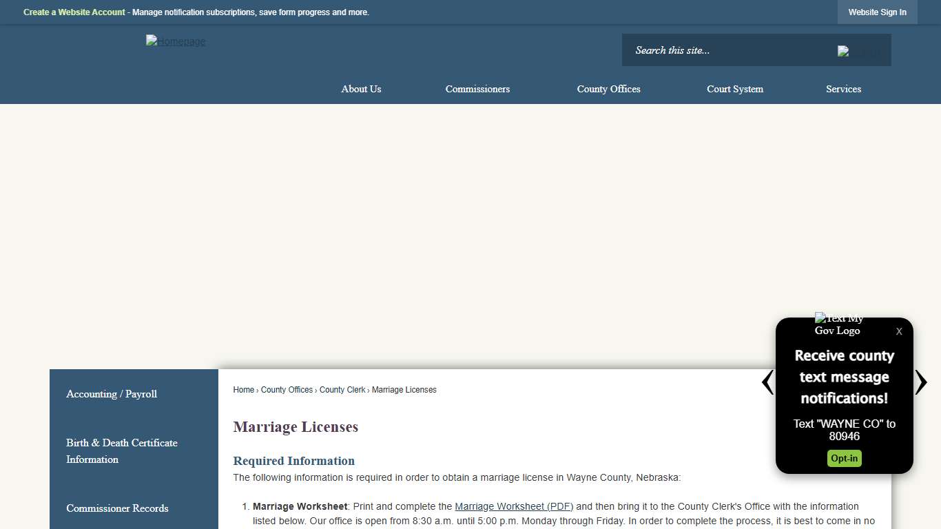 Marriage Licenses | Wayne County, NE